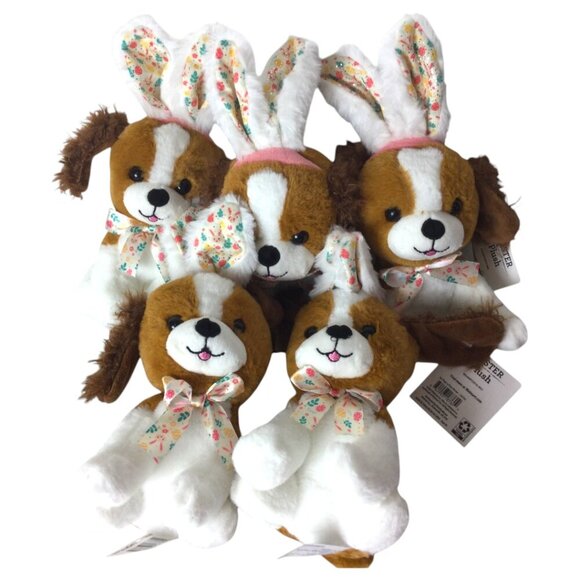 Lot of 5 Way to Celebrate Easter Stuffed Animal Puppy Dog Flower Bow Plush Toy - Picture 1 of 4
